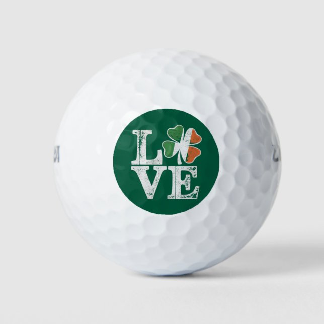 St Patricks Day Love Lucky Irish Shamrock Green  Golf Balls (Front)