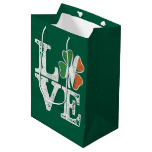 St Patricks Day Love Lucky Irish Shamrock Green Medium Gift Bag