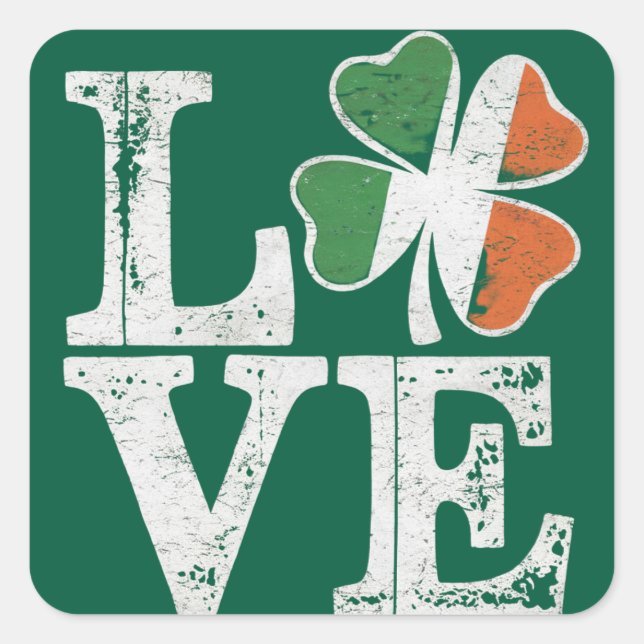 St Patricks Day Love Lucky Irish Shamrock Green  Square Sticker (Front)