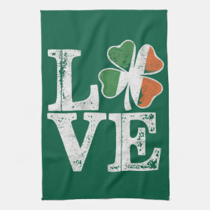 St Patricks Day Love Lucky Irish Shamrock Green Tea Towel