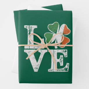 St Patricks Day Love Lucky Irish Shamrock Green Wrapping Paper Sheet