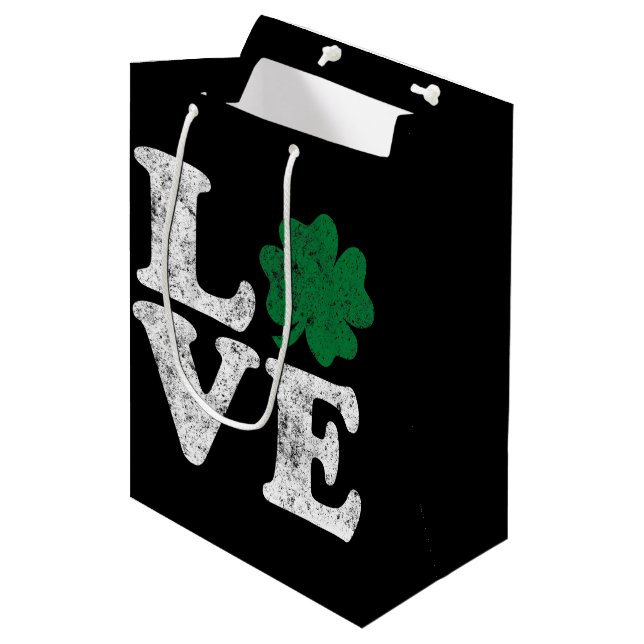 St Patrick's Day LOVE Shamrock Irish Medium Gift Bag (Front Angled)