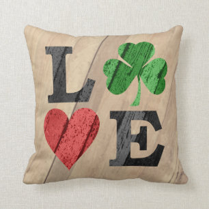 St. Patrick's Day LOVE with Heart and Shamrock Cushion