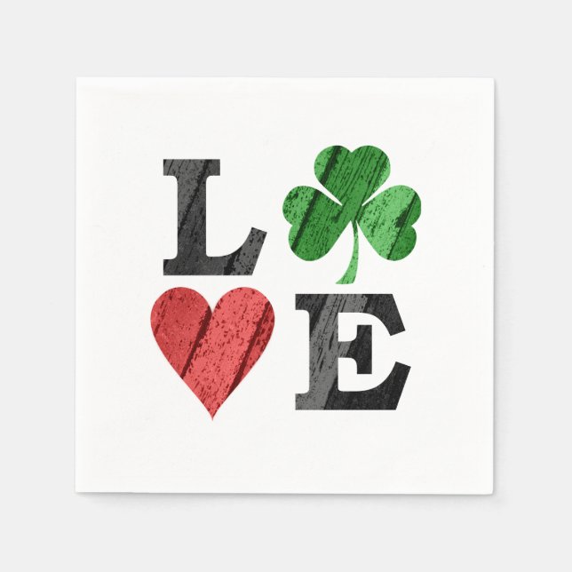 St. Patrick's Day LOVE with Heart and Shamrock Napkin (Front)