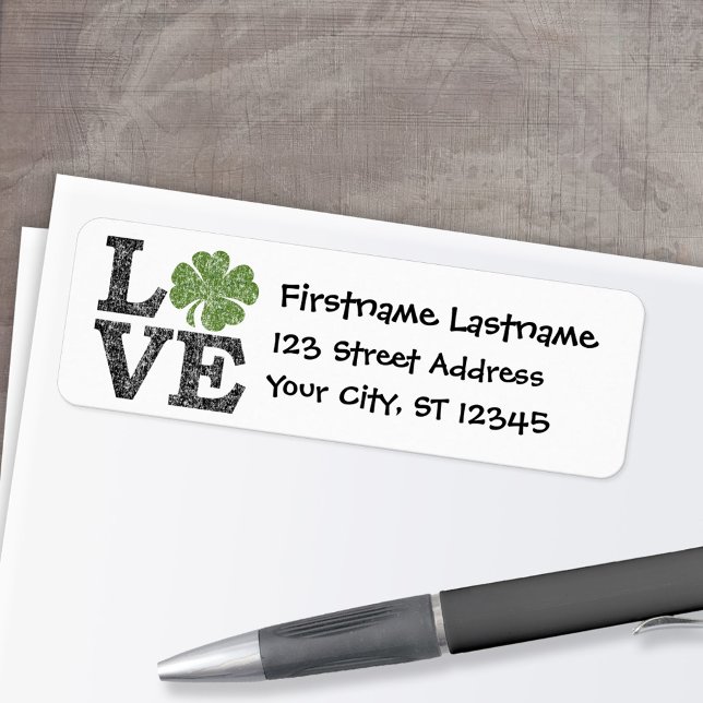St Patricks Day LOVE with shamrock (Personalized Return Address Label)