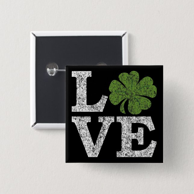 St Patricks Day LOVE with shamrock 15 Cm Square Badge (Front & Back)