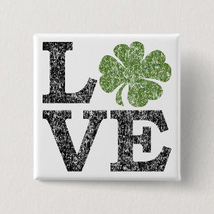 St Patricks Day LOVE with shamrock 15 Cm Square Badge