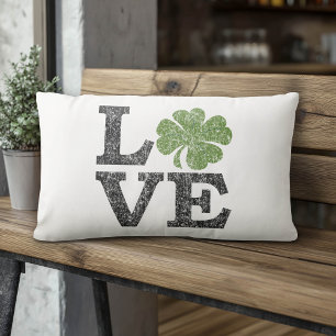 St Patricks Day LOVE with shamrock Lumbar Cushion