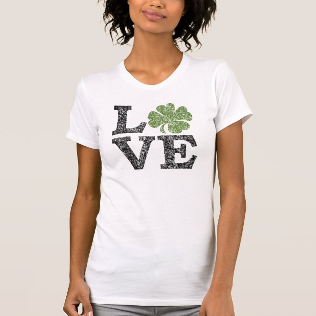 St Patricks Day LOVE with shamrock T-Shirt (Front)