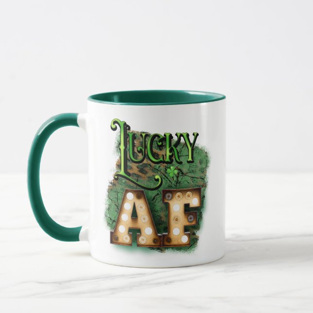 St. Patrick's Day Lucky AF Irish Marquee Lights Mug (Left)