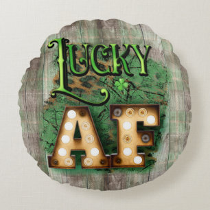 St. Patrick's Day Lucky AF Irish Marquee Lights Round Cushion