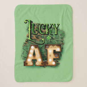 St. Patrick's Day Lucky AF Irish Marquee Lights Sherpa Blanket