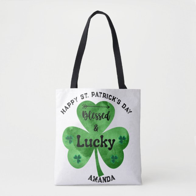 St Patrick's Day Lucky and Blessed Tote Bag (Front)