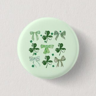 St. Patrick's Day Lucky Clover and Bow 3 Cm Round Badge