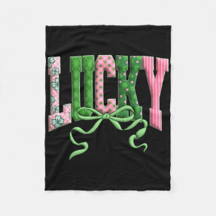 St Patricks Day Lucky Coquette Bow Shamrock Irish Fleece Blanket