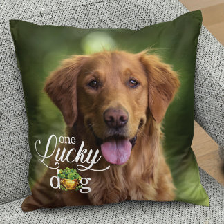 St. Patrick's Day Lucky Dog Custom Photo Cushion