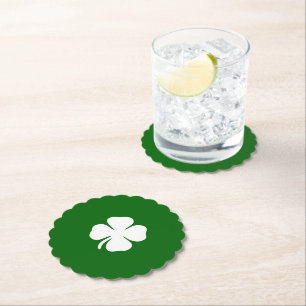 St Patricks Day Lucky Four Leaf Clover Green Irish Paper Coaster