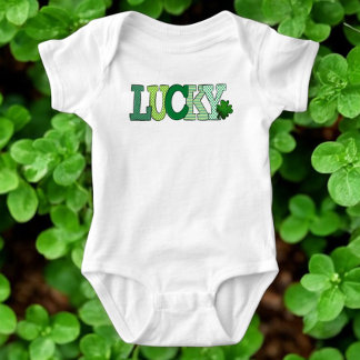 St. Patricks Day Lucky Green Letters Baby Bodysuit