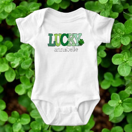 St. Patricks Day Lucky Green Letters Custom Baby Bodysuit