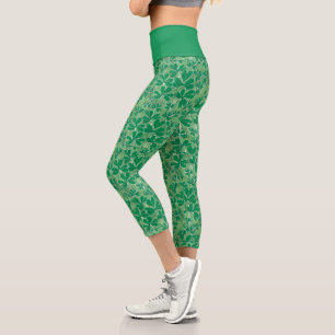 St. Patrick's Day Lucky Green Shamrock Pattern Capri Leggings