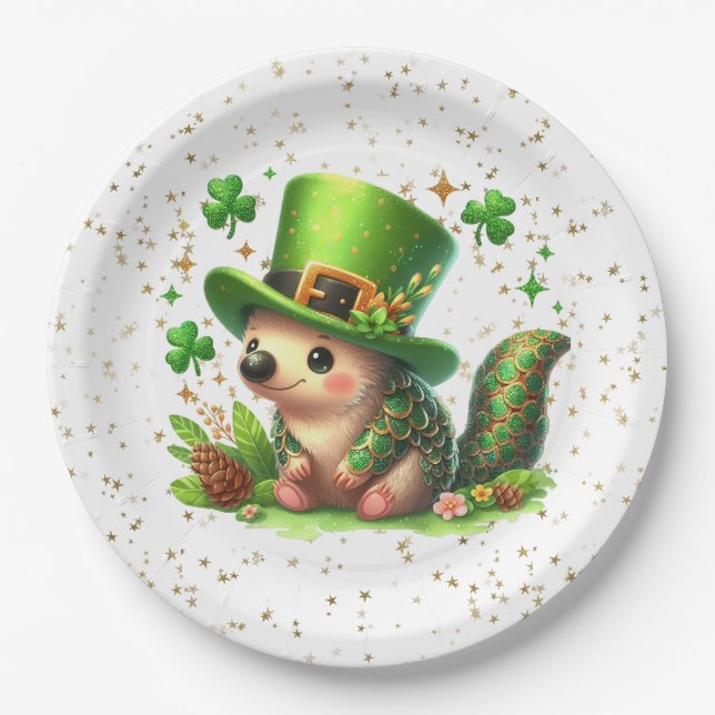 St. Patrick's Day Lucky Hedgehog Paper Plate (Front)