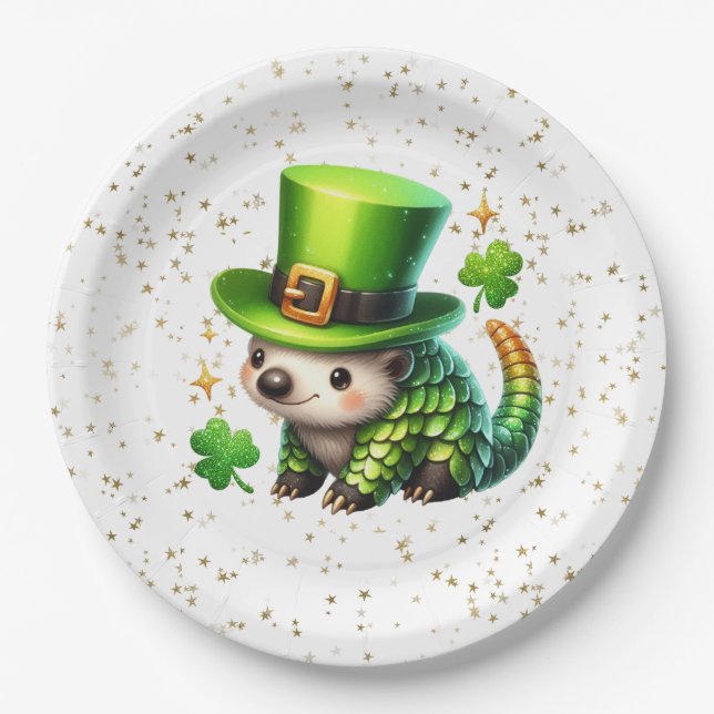 St. Patrick's Day Lucky Hedgehog Paper Plate (Front)
