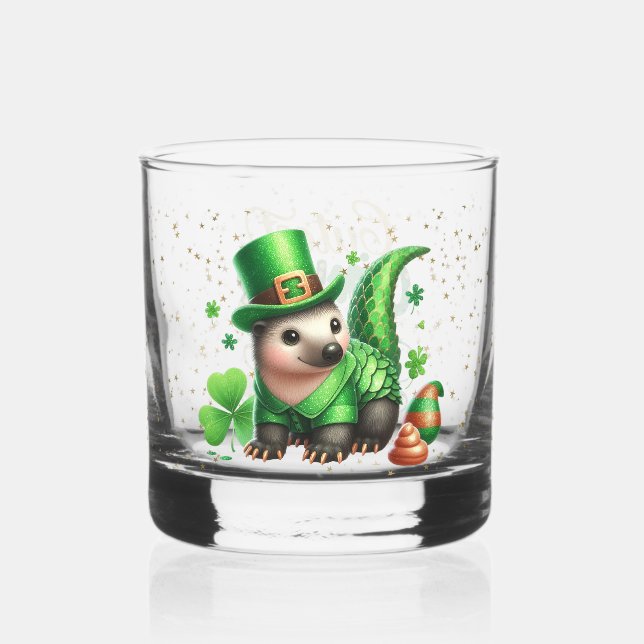 St. Patrick's Day Lucky Hedgehogs Whiskey Glass (Front)