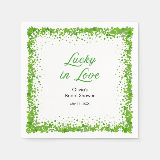 St Patrick's Day Lucky in Love Bridal Shower  Napkin (Front)