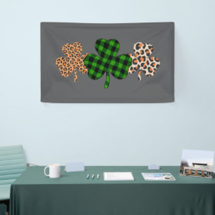 St Patricks Day Lucky Irish Green Plaid Shamrock Banner