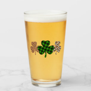 St Patricks Day Lucky Irish Green Plaid Shamrock Glass