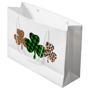St Patricks Day Lucky Irish Green Plaid Shamrock  Large Gift Bag