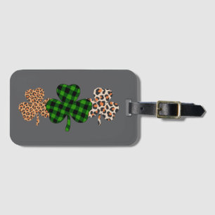 St Patricks Day Lucky Irish Green Plaid Shamrock Luggage Tag