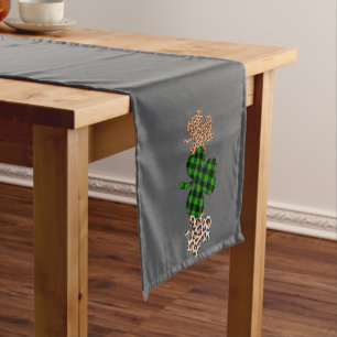 St Patricks Day Lucky Irish Green Plaid Shamrock  Short Table Runner