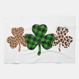 St Patricks Day Lucky Irish Green Plaid Shamrock Tea Towel
