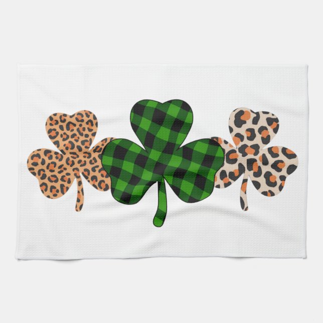 St Patricks Day Lucky Irish Green Plaid Shamrock  Tea Towel (Horizontal)