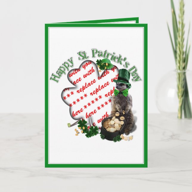 St Patrick's Day Lucky Meerkat Shamrock Frame Card (Front)