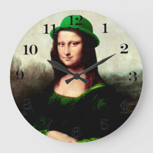 St Patrick's Day - Lucky Mona Lisa Large Clock