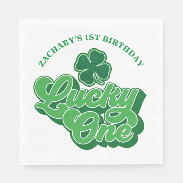 St. Patrick's Day Lucky One Birthday Paper Napkins (Front)