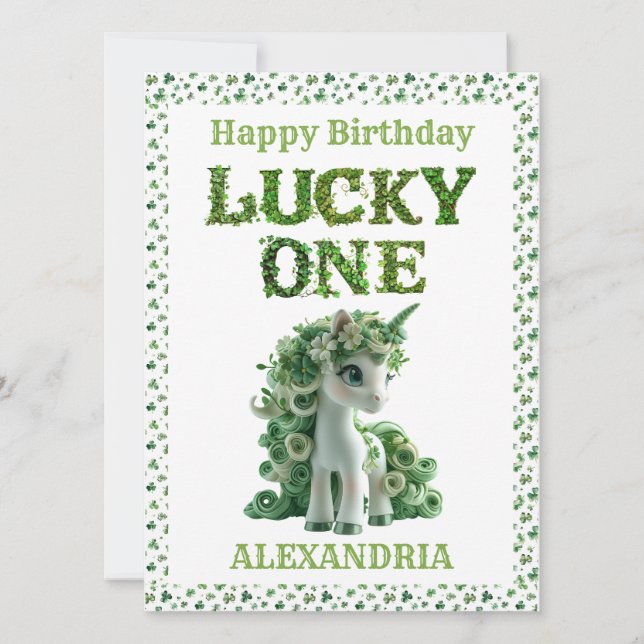 St Patrick's Day Lucky One Unicorn Card (Front)