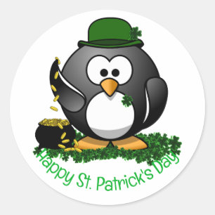 St. Patrick's Day Lucky Penguin  Classic Round Sticker