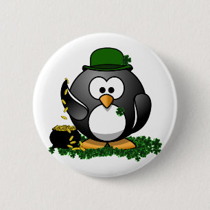 St. Patrick's Day Lucky Penguin with Pot Of Gold 6 Cm Round Badge