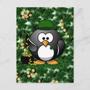 St. Patrick's Day Lucky Penguin with Pot Of Gold Postcard