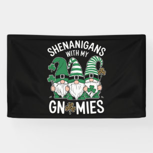 St Patricks Day Lucky Shamrock Leopard Gnomes  Banner