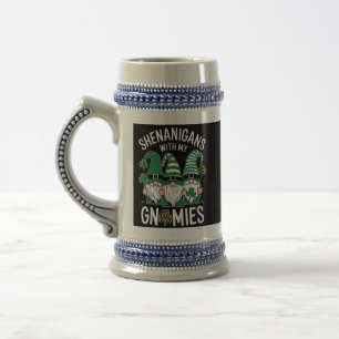 St Patricks Day Lucky Shamrock Leopard Gnomes Beer Stein