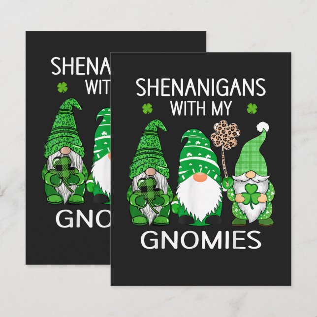 St Patricks Day Lucky Shamrock Leopard Gnomes  Card (Front/Back)