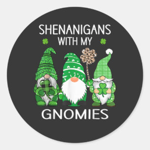 St Patricks Day Lucky Shamrock Leopard Gnomes  Classic Round Sticker