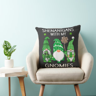 St Patricks Day Lucky Shamrock Leopard Gnomes Cushion