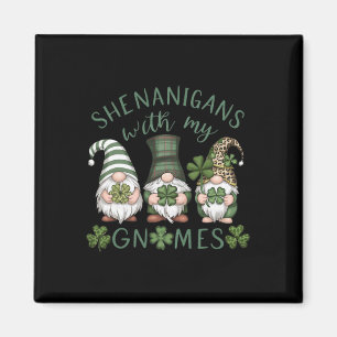 St Patricks Day Lucky Shamrock Leopard Gnomes Iris Magnet