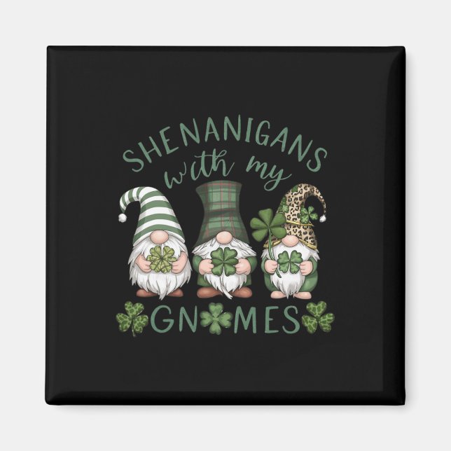 St Patricks Day Lucky Shamrock Leopard Gnomes Iris Magnet (Front)