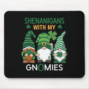 St Patricks Day Lucky Shamrock Leopard Gnomes Iris Mouse Pad